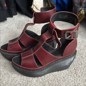 Dr. Martens Red and Black Platform Shoes